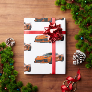 Papel De Presente Laranja C8 Corvette Sports Car Desenhado