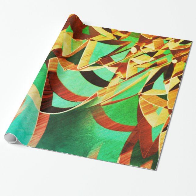 Papel De Presente Laranja castanho sobre fundo verde-rústico (Desenrolado)