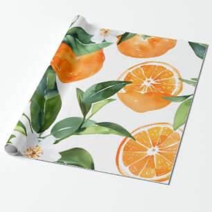 Papel De Presente Laranja Cítrica Aquarela Mediterrânea
