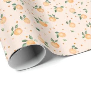 Papel De Presente Laranja Cítrica de Verão Fofo Padrão de Frutas