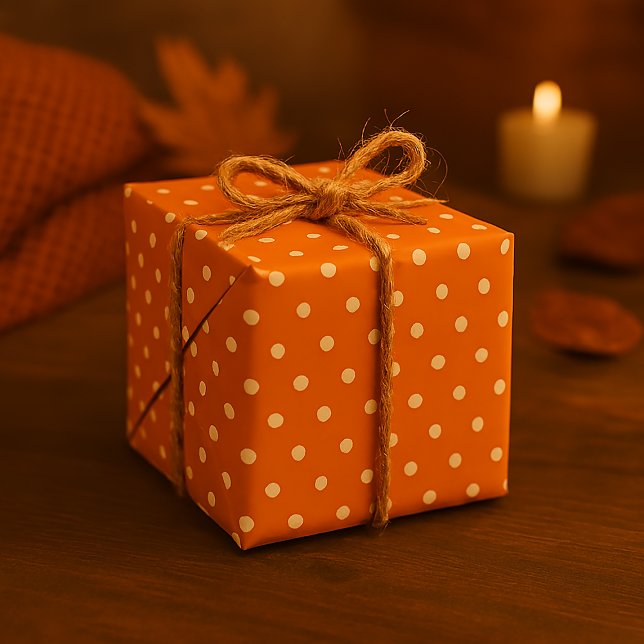 Papel De Presente Laranja Clássico & Bolinhas Brancas Sem Costura Ou (Criador carregado)