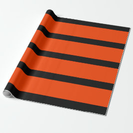 Papel De Presente Laranja Clássico e Lápis Pretos Stripes Halloween