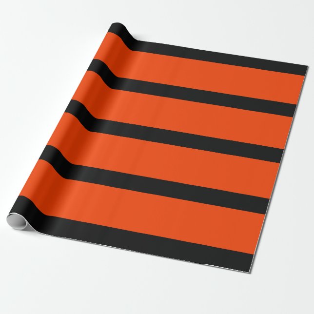 Papel De Presente Laranja Clássico e Lápis Pretos Stripes Halloween (Desenrolado)