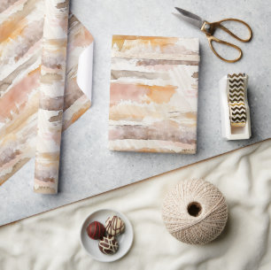 Papel De Presente Laranja Creme Bege Listras Abstratas Aniversário