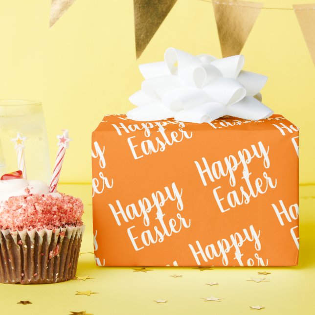 Papel De Presente Laranja de Felz pascoa personalizável (Festa de aniversário)