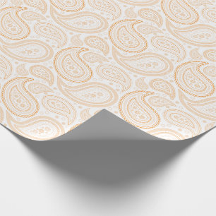 Papel De Presente Laranja de Paisley no papel de envolvimento branco