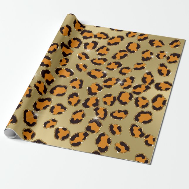 Papel De Presente Laranja Dourada Leopardo Leopard Animal Imprime Ch (Desenrolado)
