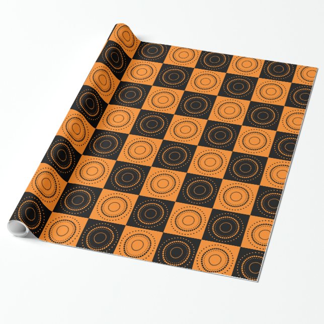 Papel De Presente Laranja e Bolinhas Negras Concentradas do Hallowee (Desenrolado)