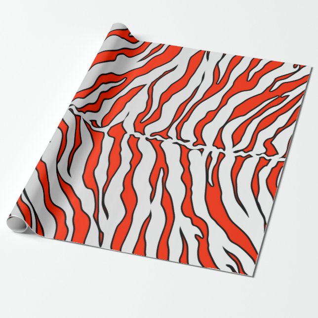 Papel De Presente Laranja E Branco Tigre Impressão Animal (Desenrolado)