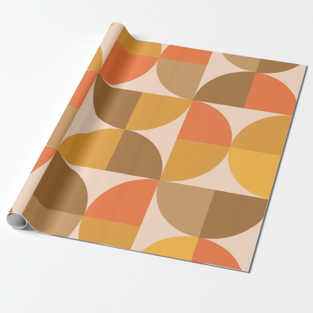 Papel De Presente Laranja e Marrom Meados do Século Círculos Metade  (Desenrolado)