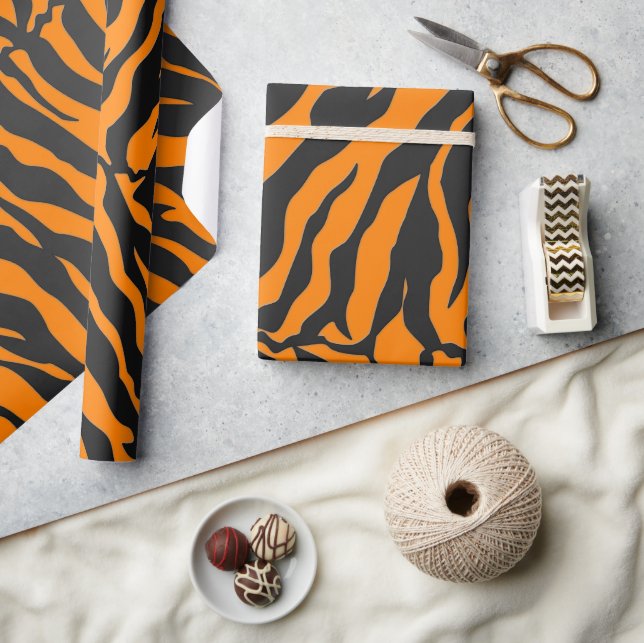 Papel De Presente Laranja E Negra Tigre Impressão Animal (Artesanato)