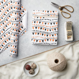 Papel De Presente Laranja e Preto Halloween