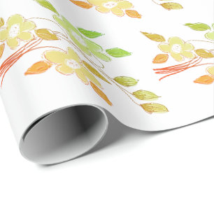Papel De Presente Laranja e Verde Floral
