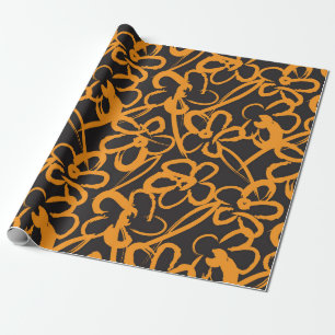 Papel De Presente Laranja Escoamento Floral trava um padrão contínuo
