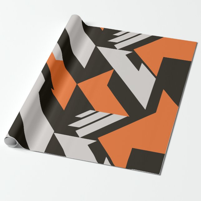 Papel De Presente Laranja escuro e Design geométrico preto (Desenrolado)