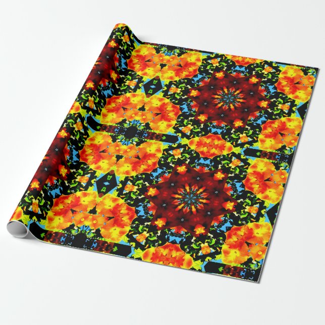 Papel De Presente Laranja Floral (Desenrolado)