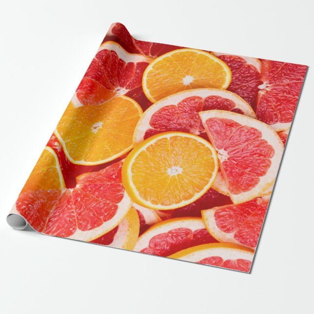 Papel De Presente Laranja fresco madura e fundo de toranja (Desenrolado)