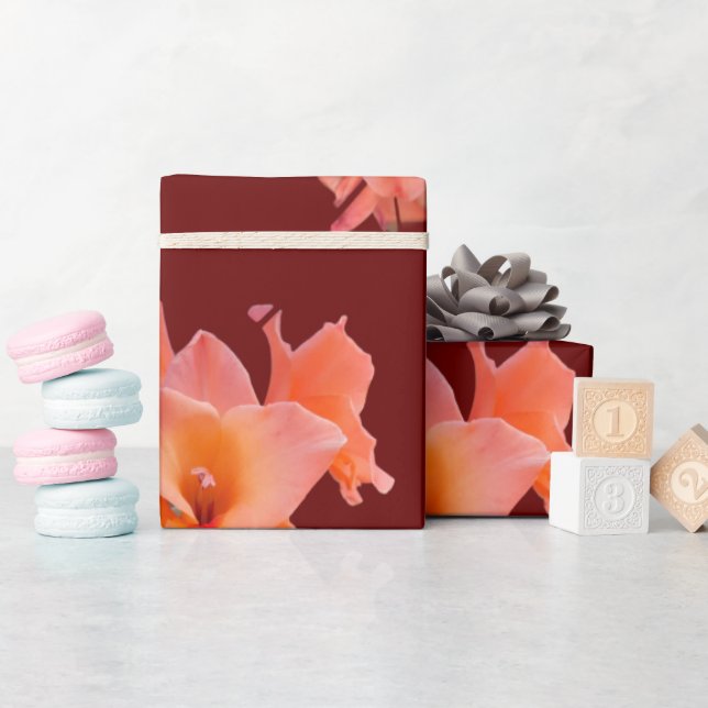 Papel De Presente Laranja Gladiolus Floral (Chá de bebê)