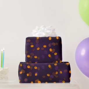 Papel De Presente Laranja Glamouroso e Abóbora Roxa Bokeh de Hallowe