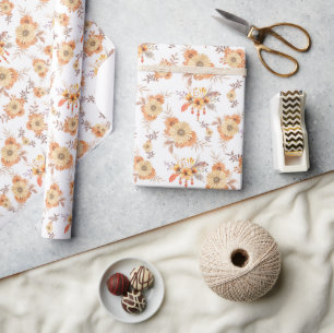 Papel De Presente Laranja Laranja Flor Flor Folhas Florais Boho