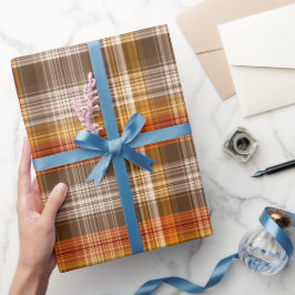 Papel De Presente Laranja Marrom Quente Xadrez Outono Grid Padrão Ma
