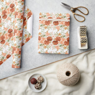 Papel De Presente Laranja outono aquarela floral