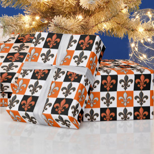Papel De Presente Laranja Preto-Branco-Verificado Design