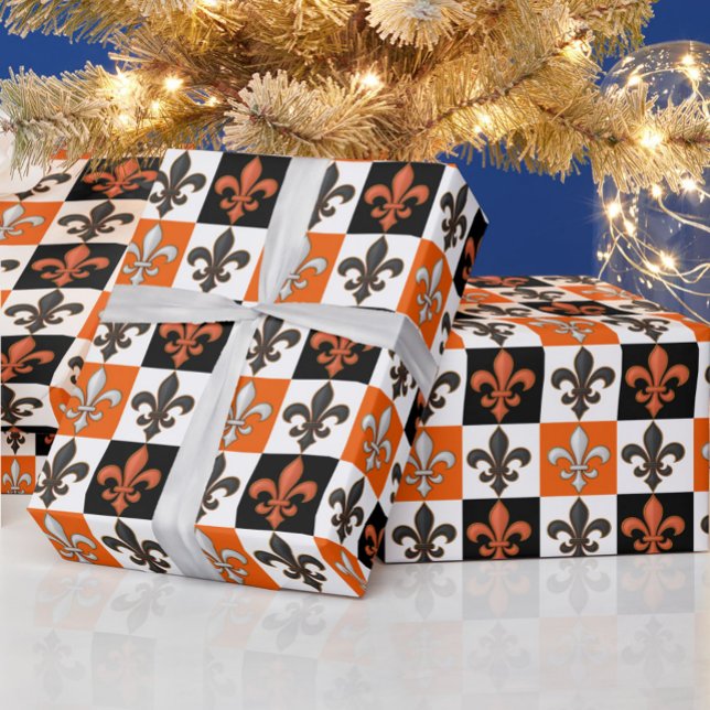 Papel De Presente Laranja Preto-Branco-Verificado Design (Criador carregado)