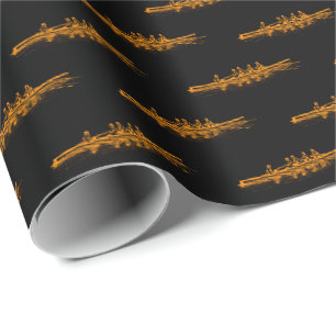 Papel De Presente Laranja Preto Remo Remadores Tripulação Equipe Esp