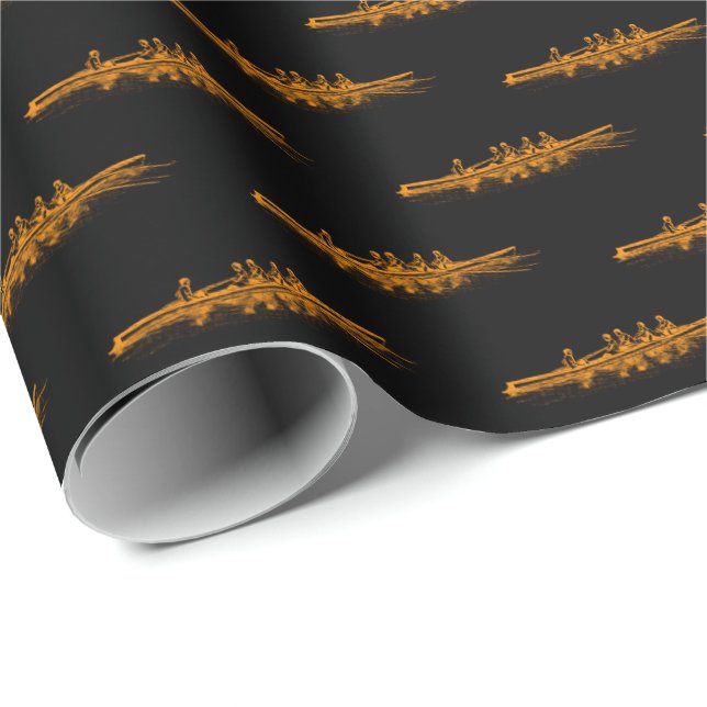 Papel De Presente Laranja Preto Remo Remadores Tripulação Equipe Esp (Ponta do rolo)