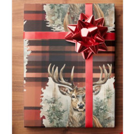 Papel De Presente Laranja queimada de Natal Tartan Reindeer
