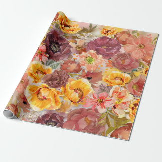 Papel De Presente Laranja Queimada Elegante Molho Floral de Aquarela