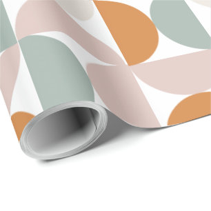 Papel De Presente Laranja Rosa Verde Decoupagem Geométrica Moderna