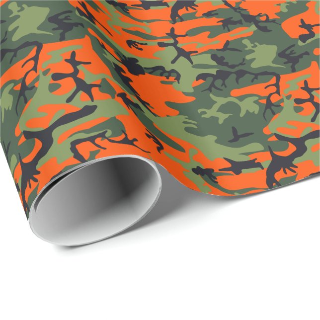 Papel De Presente Laranja Verde Preto Caça Camo Camuflagem (Ponta do rolo)