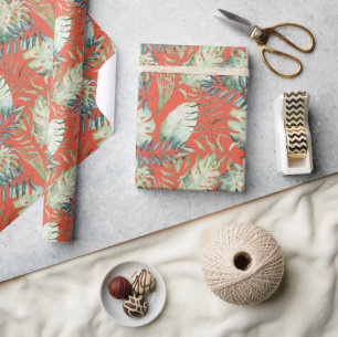 Papel De Presente Laranja Verde Tropical