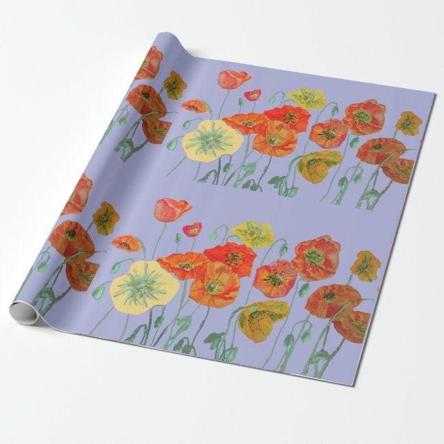 Papel De Presente Laranja Vermelho Poppies Mauroxa (Desenrolado)