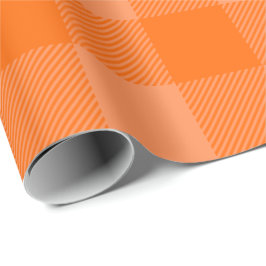 Papel De Presente Laranja Vibrante & Xadrez de Búfalo Outonal Laranj