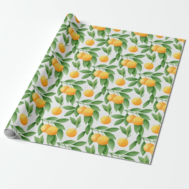 Papel De Presente Laranjas aquarelas ou tangerinas (Desenrolado)