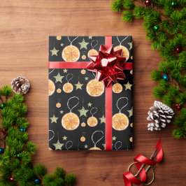 Papel De Presente Laranjas e estrelas em preto