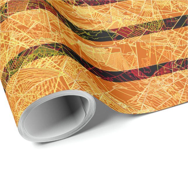 Papel De Presente Laranjas estranhas e quadrados pequenos arranhados (Ponta do rolo)