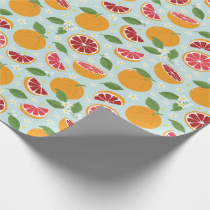 Papel De Presente Laranjas Padrão dos citrinos azul-claro