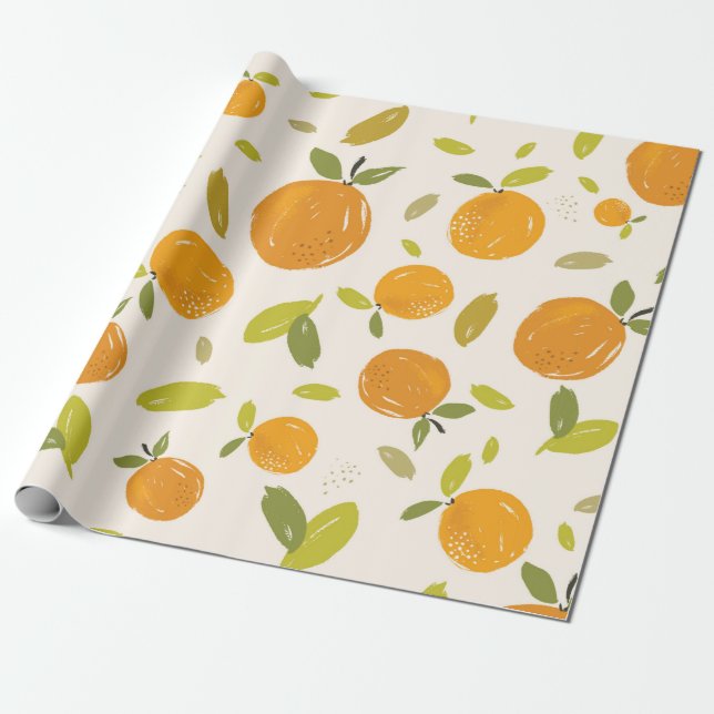 Papel De Presente Laranjas pintadas à mão design de fruta de padrão  (Desenrolado)