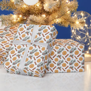 Papel De Presente Laranjas Secas Paus de Canela Ramos de Abeto