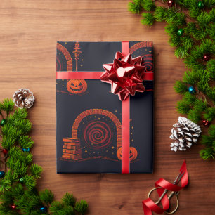 Papel De Presente Lareira da Meia-Noite Medieval - Laranja e preto