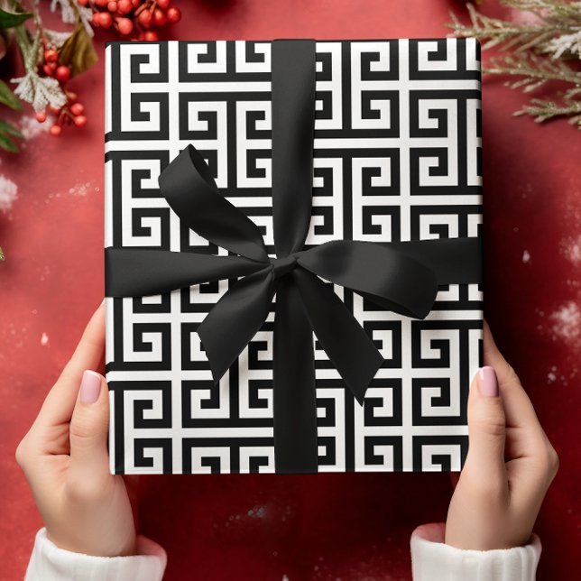 Papel De Presente Large Black and White Greek Key Pattern (Large Black and White Greek Key Pattern Wrapping Paper)