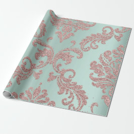 Papel De Presente Largura Dourada do Rosa Damask