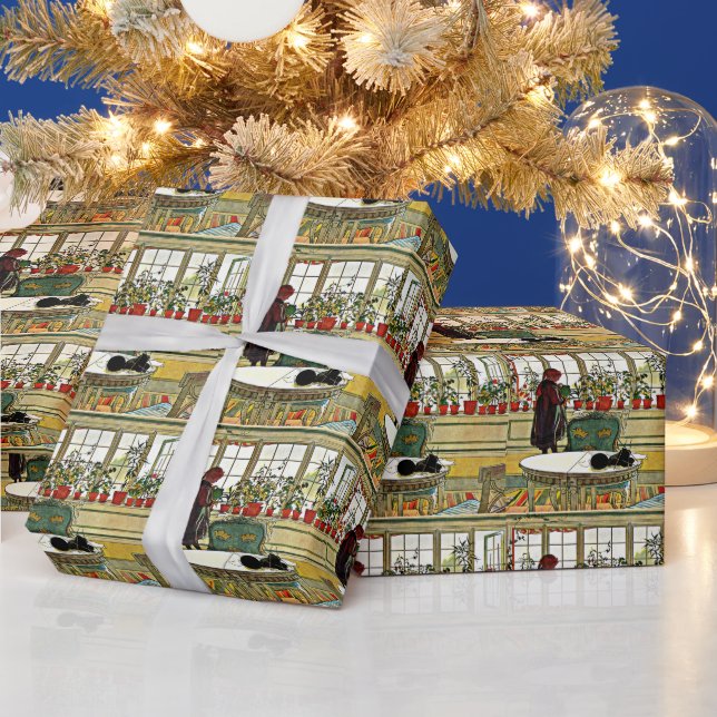 Papel De Presente Larsson, Flores no Windowsill Wrapping Paper (Feriados)