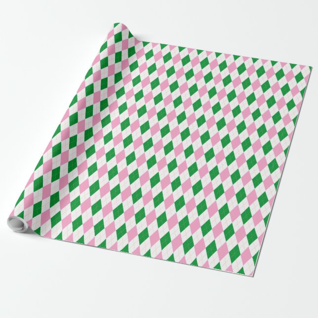 Papel De Presente Last Swing Golf Bachelorette Pink Green Argyle (Desenrolado)