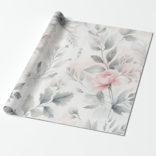 Papel De Presente Lavagem Floral Rosa Suave