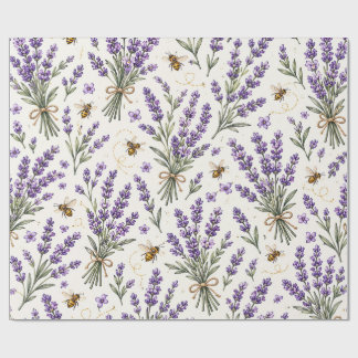 Papel De Presente Lavanda & Abelha Minúscula Cottagecore Botânico Se